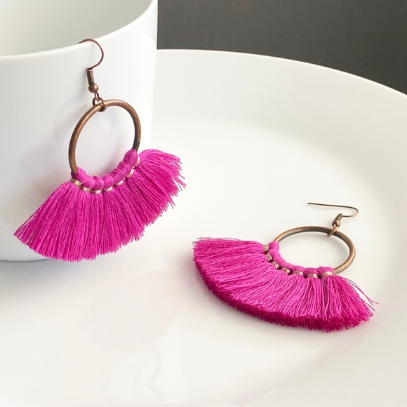 NEW "Bridget" Tassel Earrings (Fuchsia) - Picture 2 of 6
